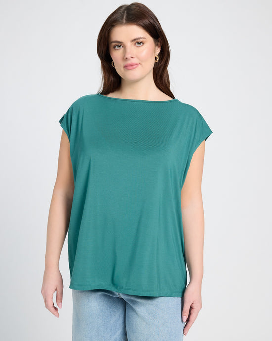 Deep Teal Green $|& SEAS Brentwood Boat Neck Top - SOF Front