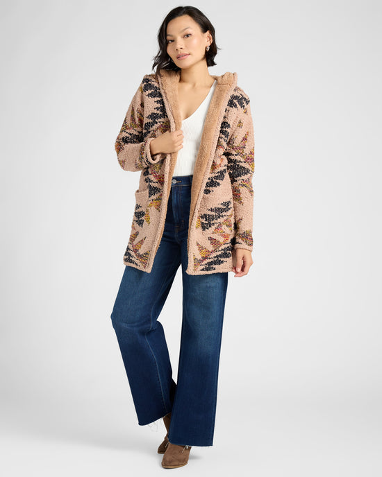 Camel $|& Woven Heart Tribal Fleece Lined Hooded Cardigan - SOF Full Front