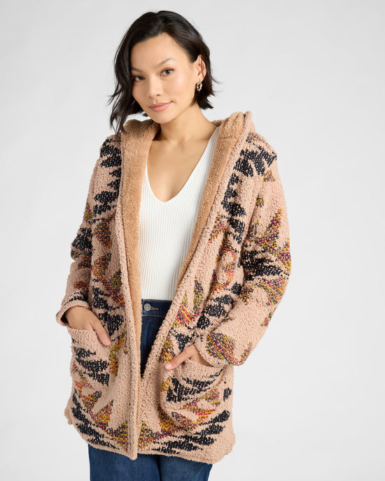 Camel $|& Woven Heart Tribal Fleece Lined Hooded Cardigan - SOF Front