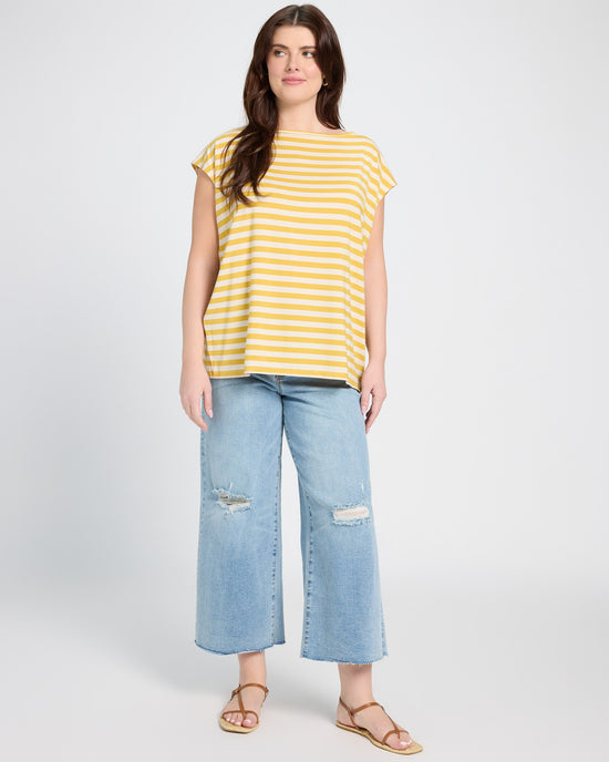 Amber Haze Stripe $|& SEAS Brentwood Boat Neck Stripe Top - UGC On Fig