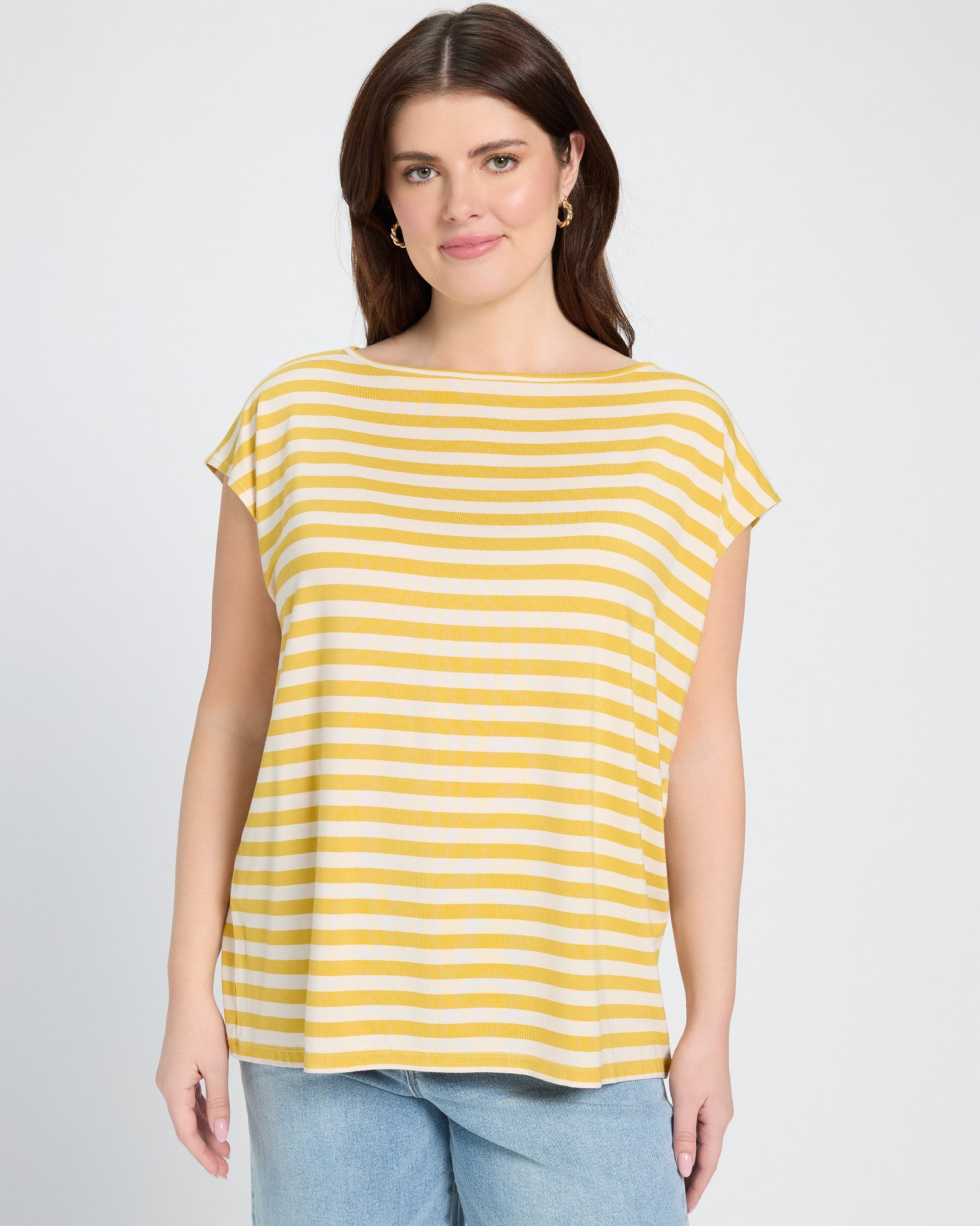 Amber Haze Stripe $|& SEAS Brentwood Boat Neck Stripe Top - SOF Front