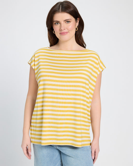 Amber Haze Stripe $|& SEAS Brentwood Boat Neck Stripe Top - SOF Front