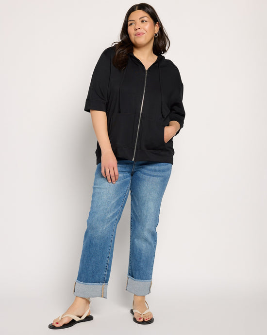 Black $|& SEAS Short Sleeve Fleece Zip Up - UGC On Fig