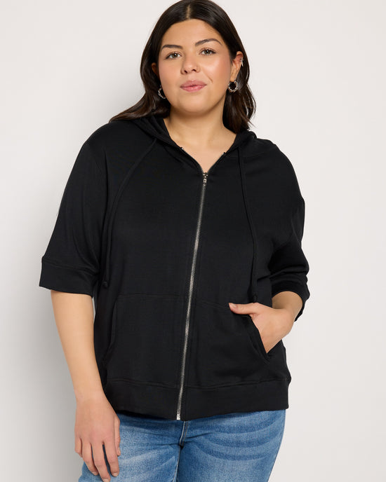 Black $|& SEAS Short Sleeve Fleece Zip Up - SOF Front