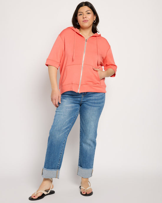 Coral Red $|& SEAS Short Sleeve Fleece Zip Up - UGC On Fig
