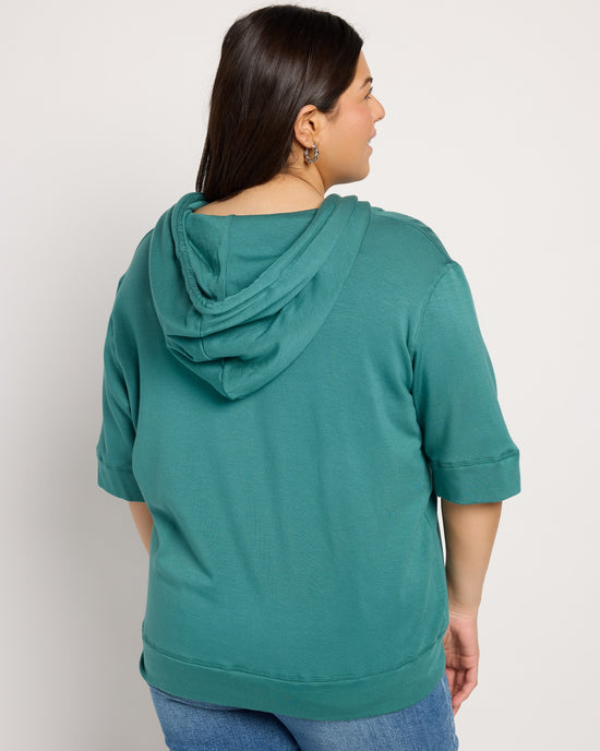 Deep Teal Green $|& SEAS Short Sleeve Fleece Zip Up - SOF Back