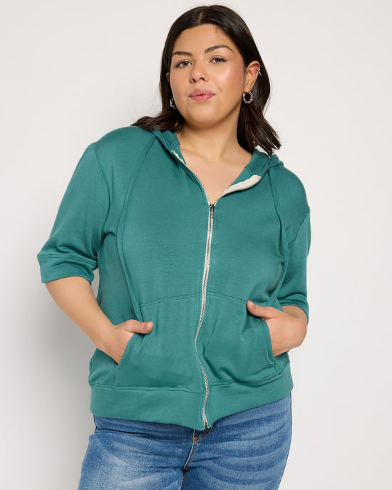Deep Teal Green $|& SEAS Short Sleeve Fleece Zip Up - SOF Front