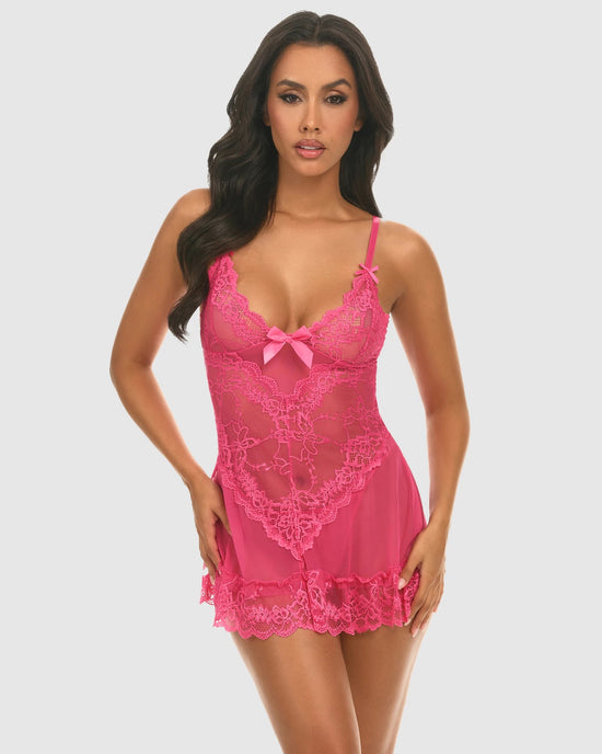 Raspberry Sorbet $|& Oh La La Cheri Valentine Babydoll Set with G-String - VOF Front