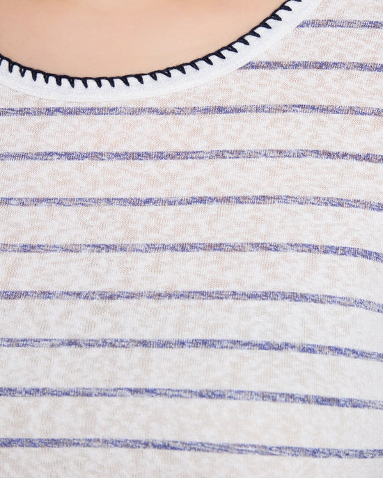 Ivory/Navy Stripe $|& Bobeau Caty Elbow Sleeve Stitch Tee - SOF Full Front