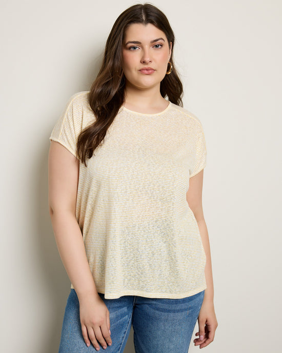 Pale Banana Wavy Stripe $|& Bobeau Caty Relaxed Striped Tee - SOF Front