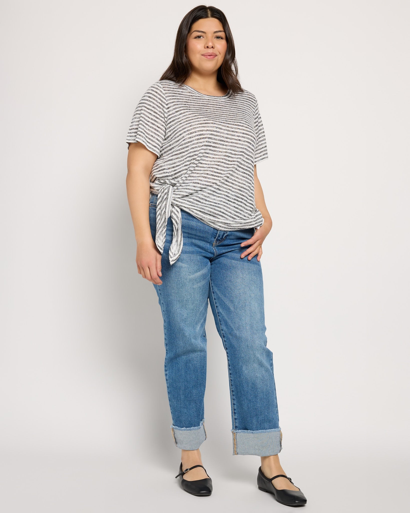 Ivory/Black $|& Bobeau Caty Side Tie Short Sleeve Tee - UGC On Fig