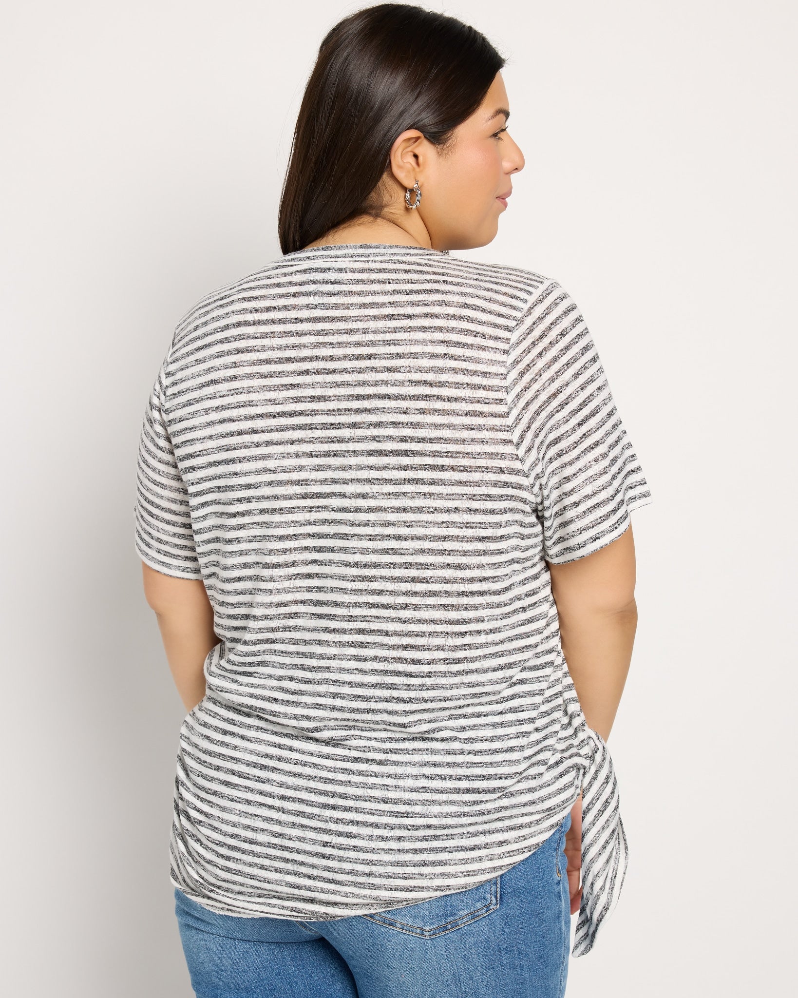 Ivory/Black $|& Bobeau Caty Side Tie Short Sleeve Tee - SOF Back