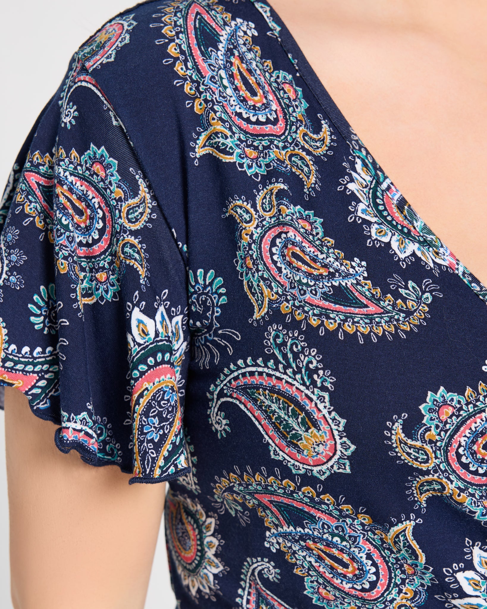 Blue Paisley $|& Loveappella Printed Short Sleeve Wrap Dress - SOF Full Front