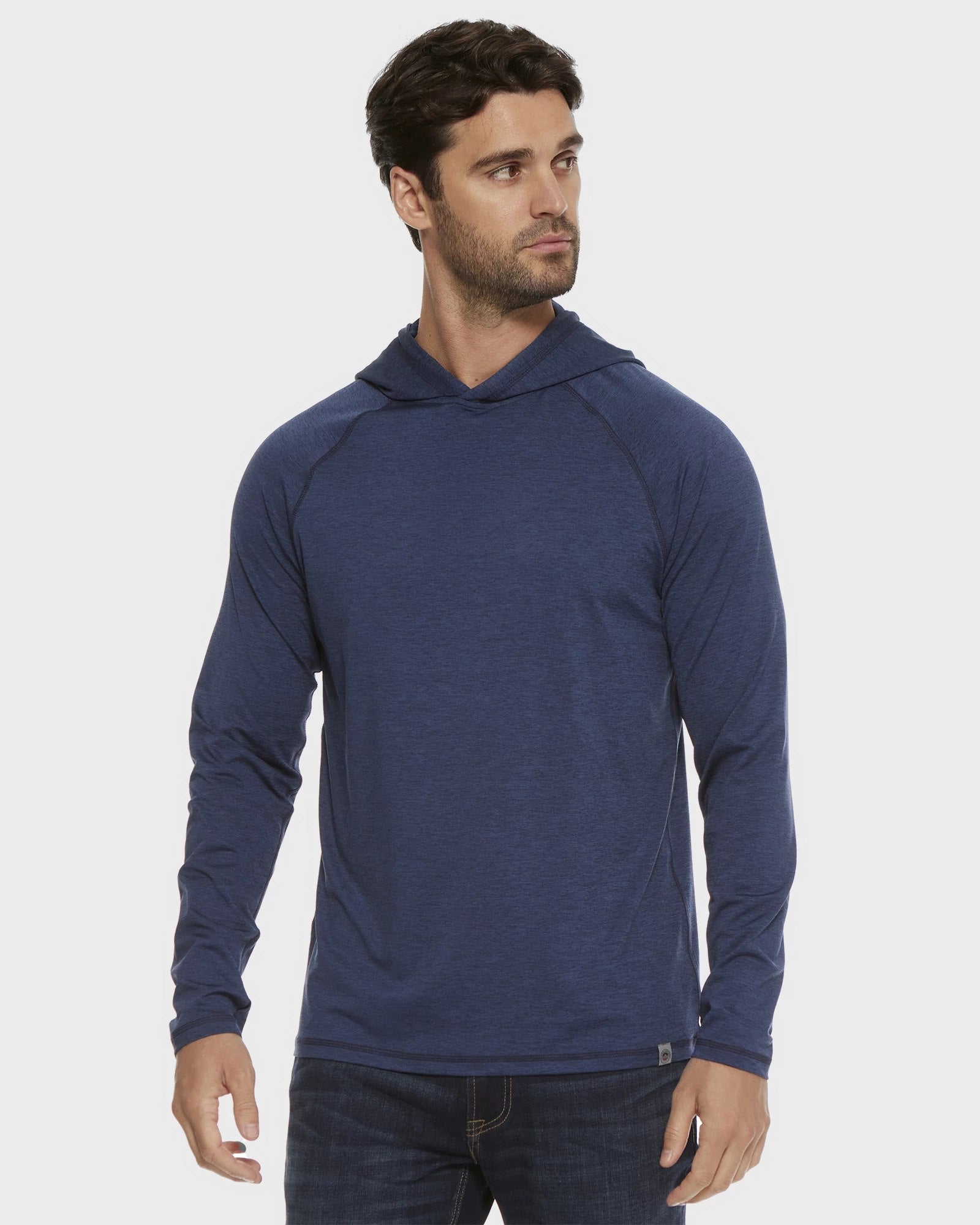 Navy Heather $|& Flag & Anthem Victory Performance Long Sleeve Hoodie - VOF Detail