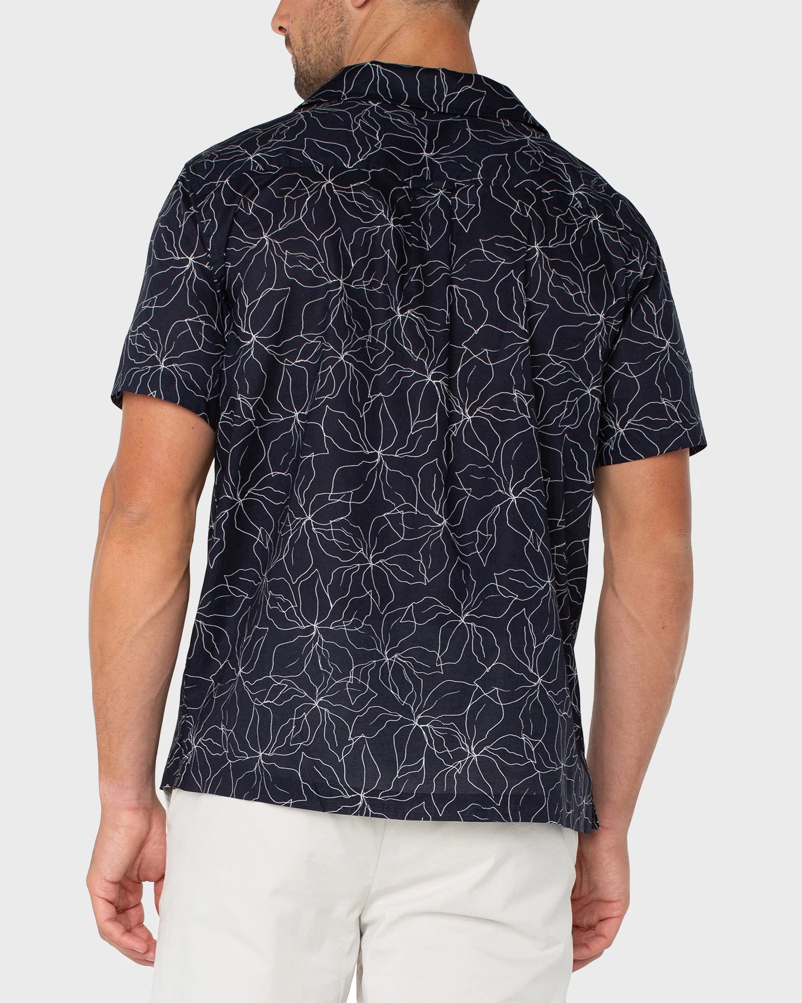 Navy/White $|& Liverpool Short Sleeve Button Up Camp Shirt - Hanger Side