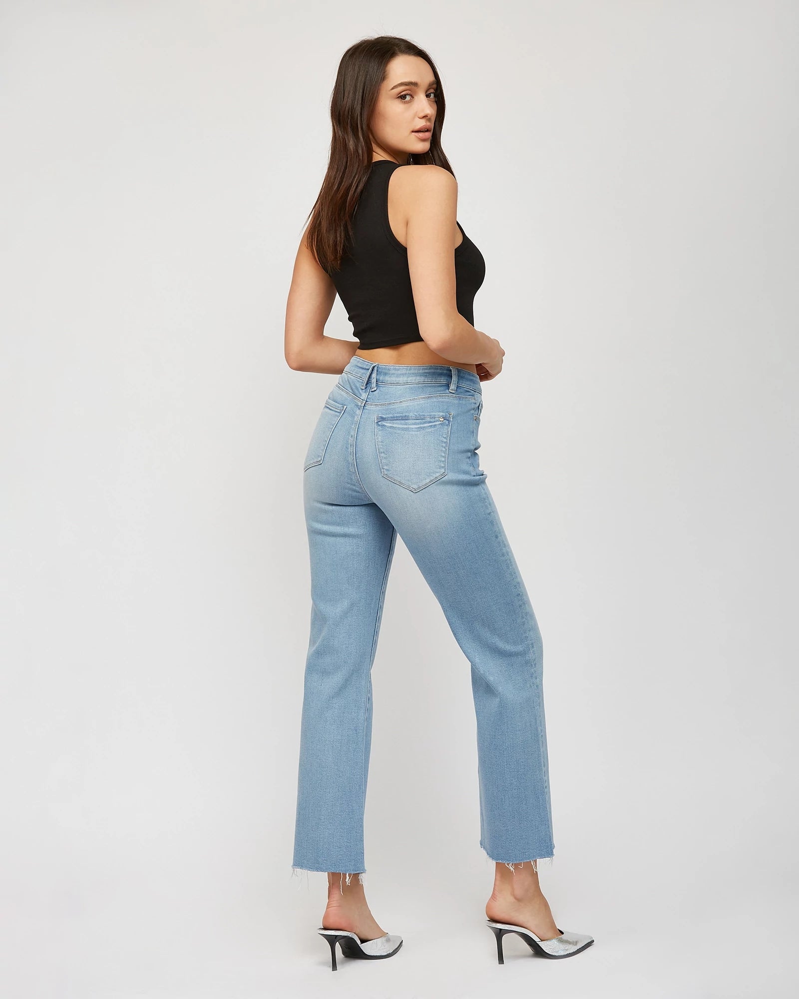 Power Blue $|& Mica Denim Super Soft Cropped Flare Leg Jeans - VOF Back