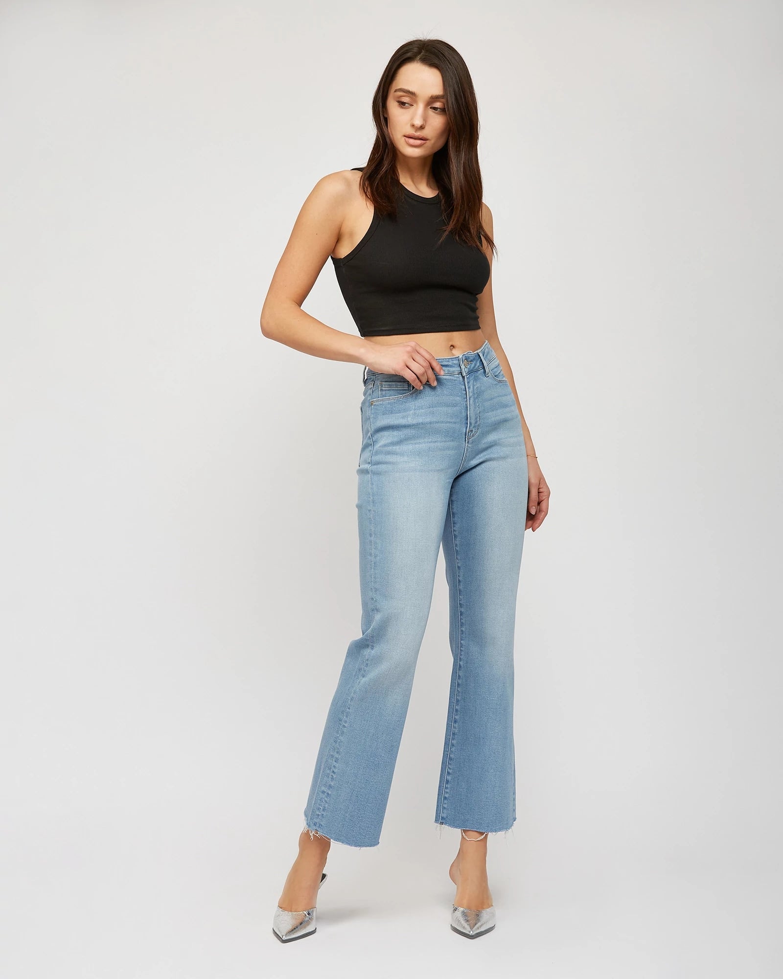 Power Blue $|& Mica Denim Super Soft Cropped Flare Leg Jeans - VOF Side