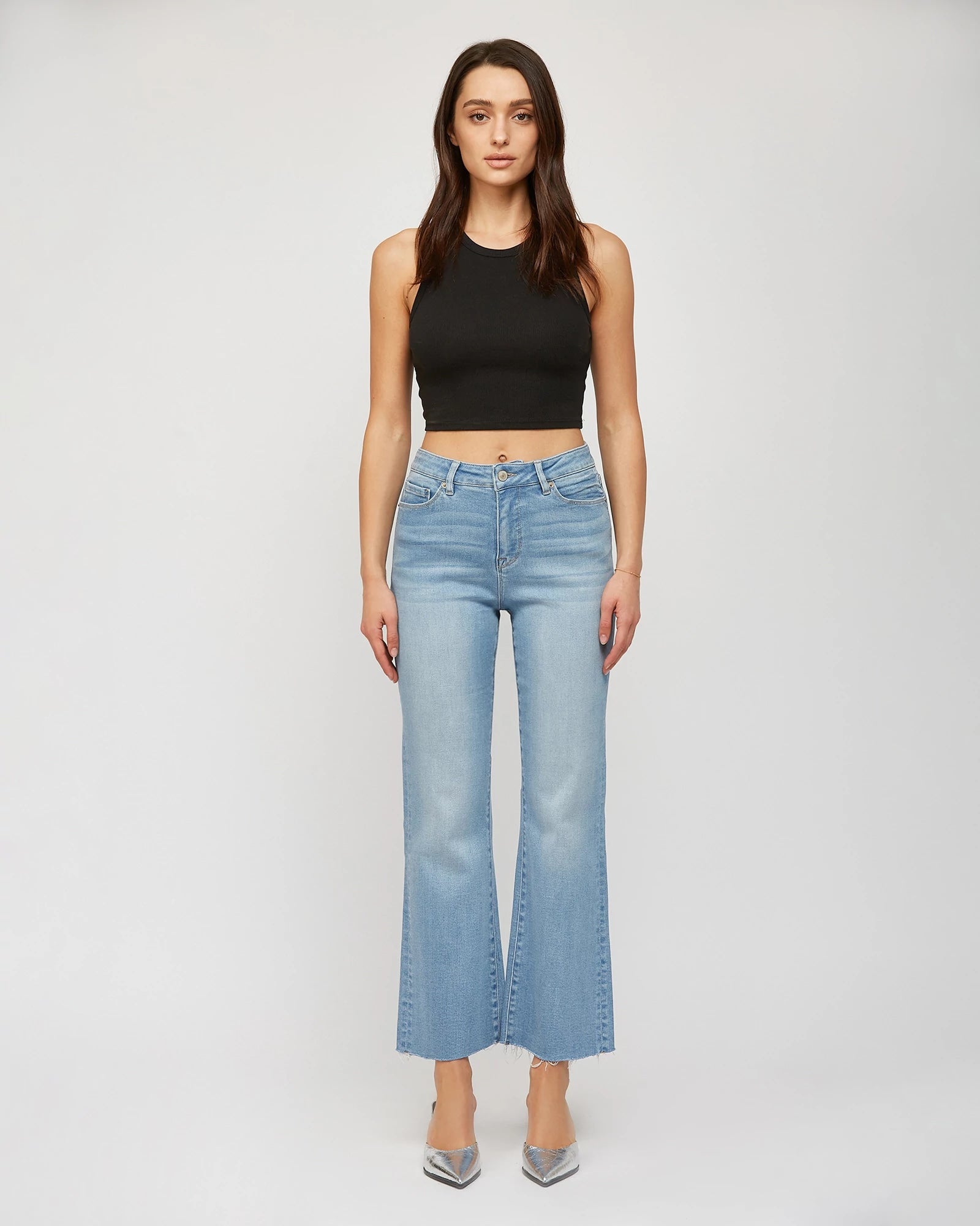 Power Blue $|& Mica Denim Super Soft Cropped Flare Leg Jeans - VOF Front