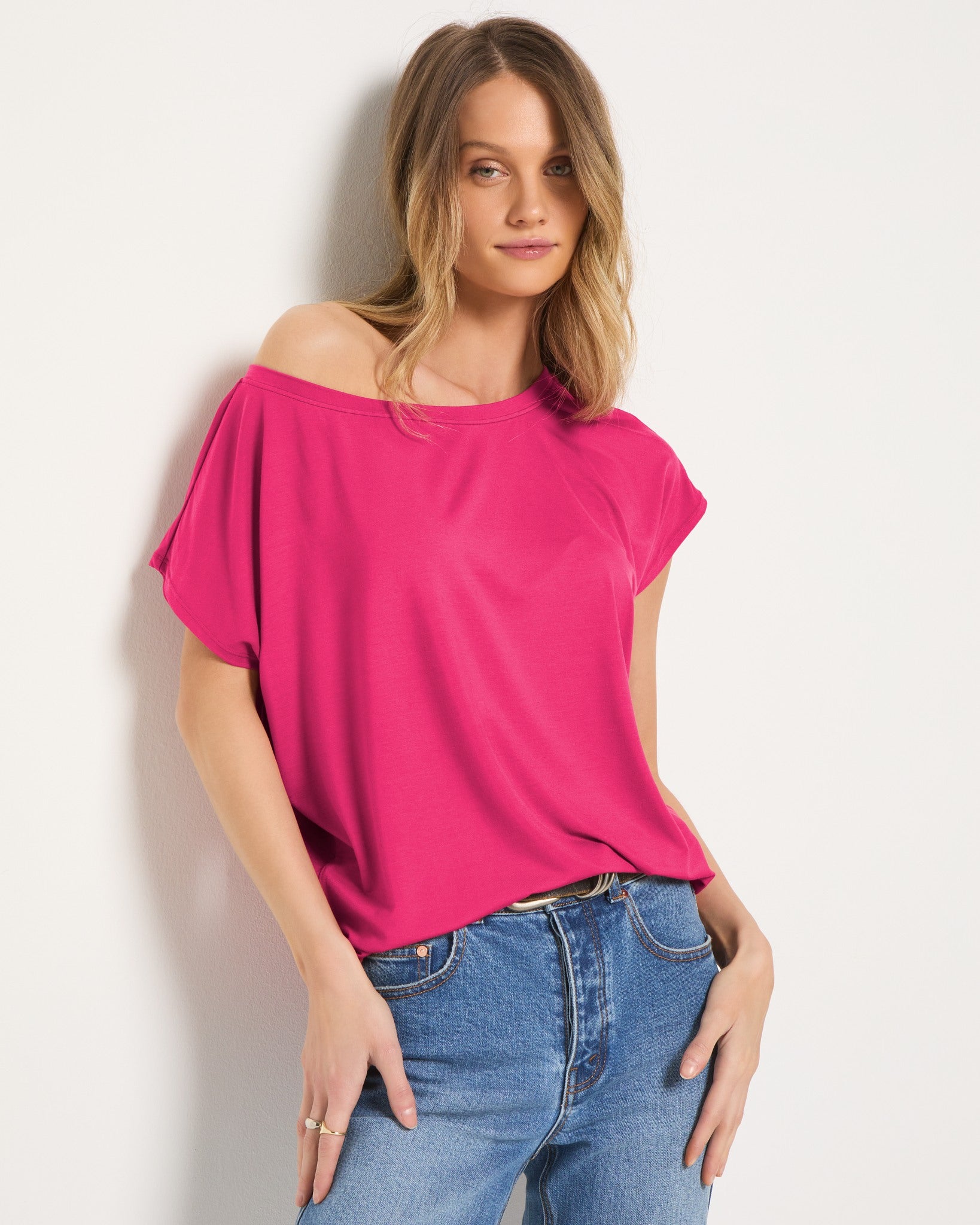 Magenta $|& SEAS Edgewater Off The Shoulder Tee - SOF Front