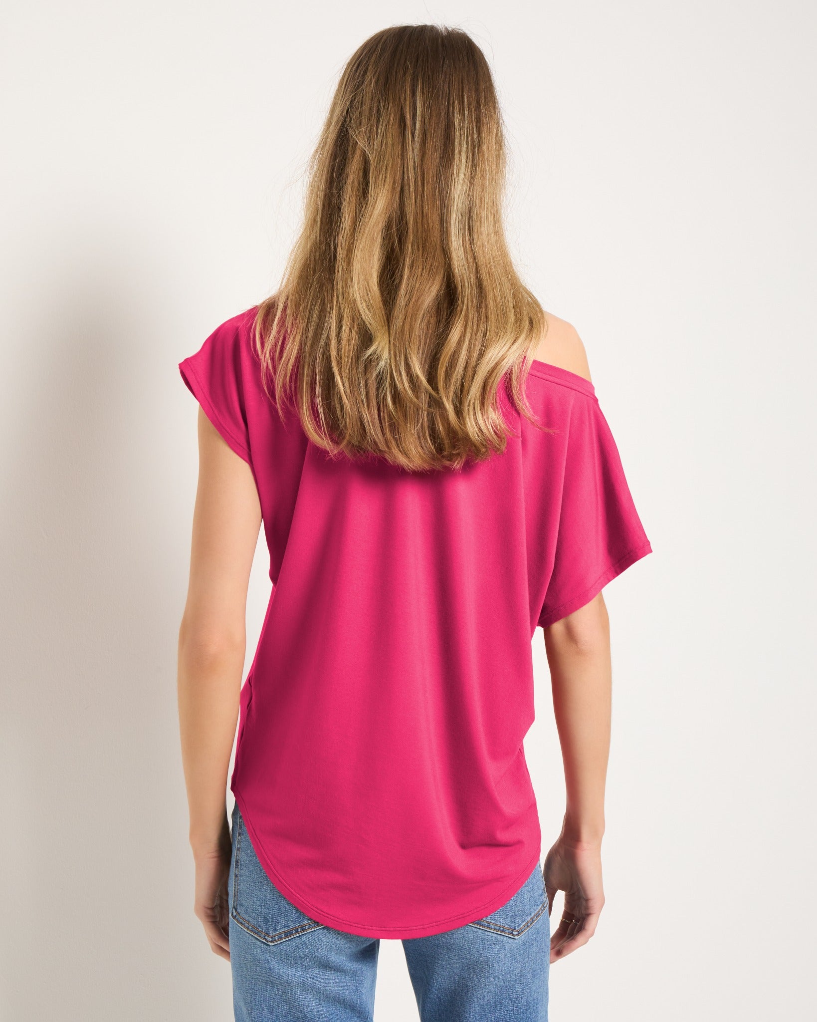 Magenta $|& SEAS Edgewater Off The Shoulder Tee - SOF Back
