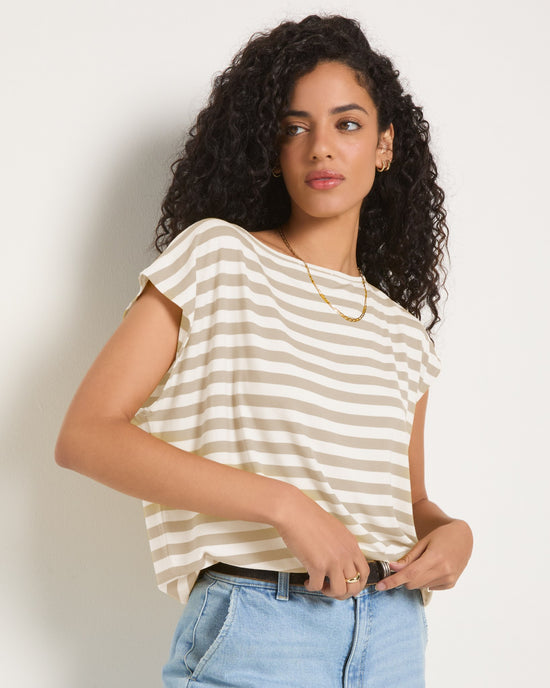 Birch White Stripe $|& SEAS Brentwood Boat Neck Stripe Top - SOF Front