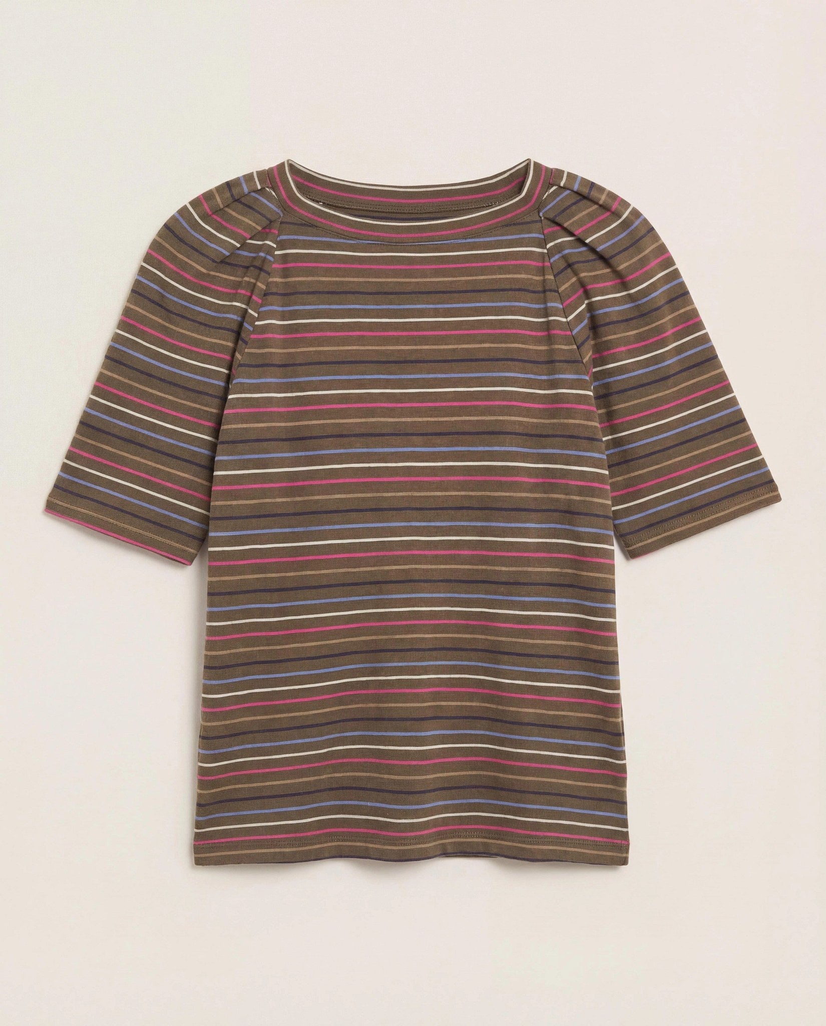 Truffle Multi Stripe $|& SEAS Seabreeze Boat Neck Puff Sleeve Tee - Hanger Detail