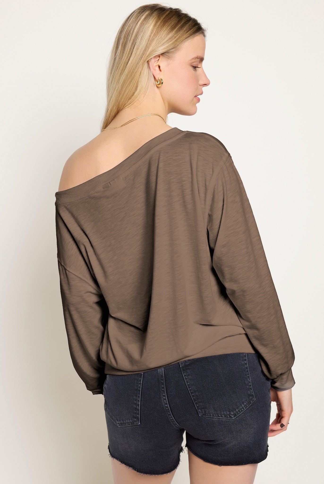 Truffle $|& SEAS Brooksville Slub Off The Shoulder Top - SOF Back