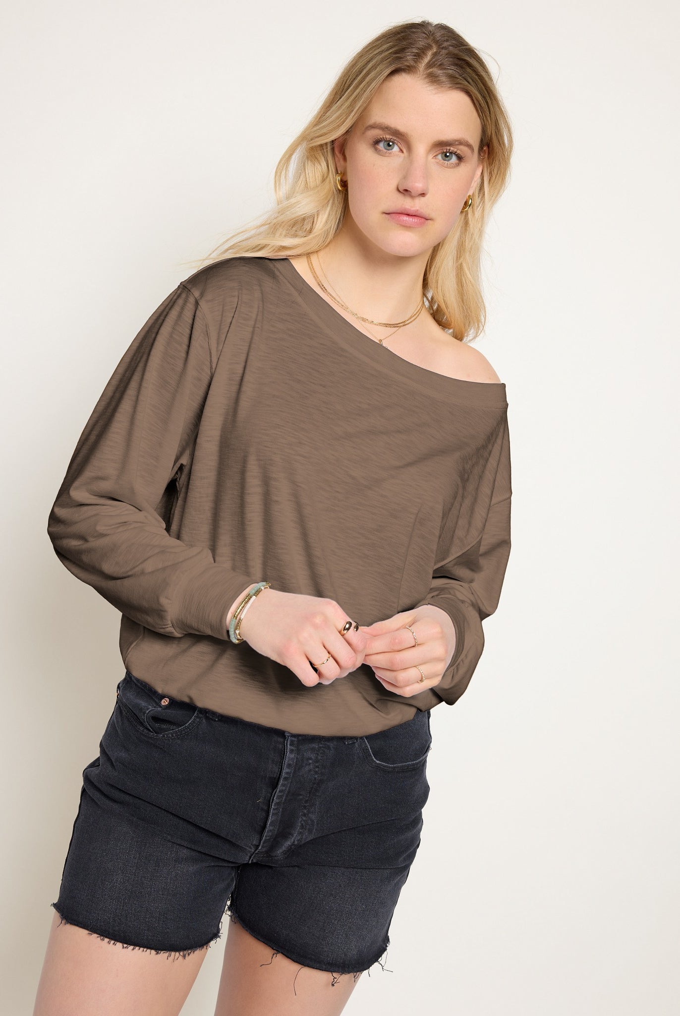 Truffle $|& SEAS Brooksville Slub Off The Shoulder Top - SOF Front