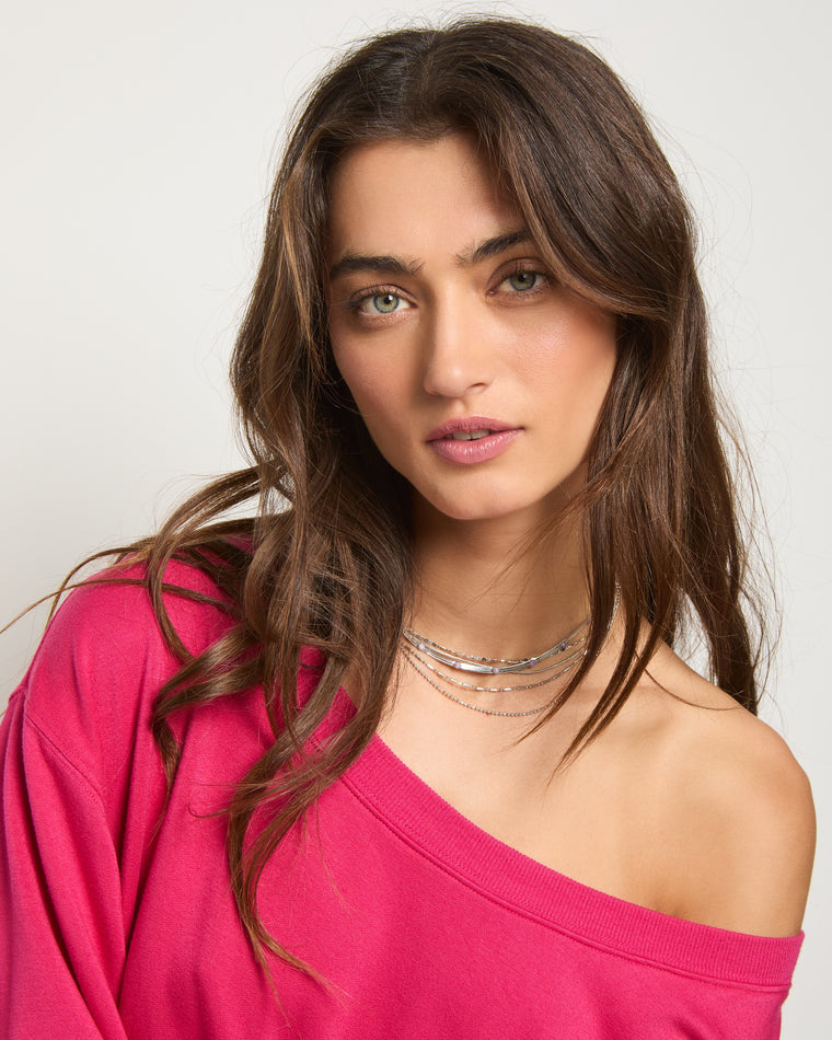 Magenta $|& SEAS Brooksville One Shoulder Sweatshirt - SOF Detail