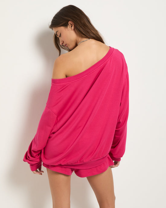Magenta $|& SEAS Brooksville One Shoulder Sweatshirt - SOF Back