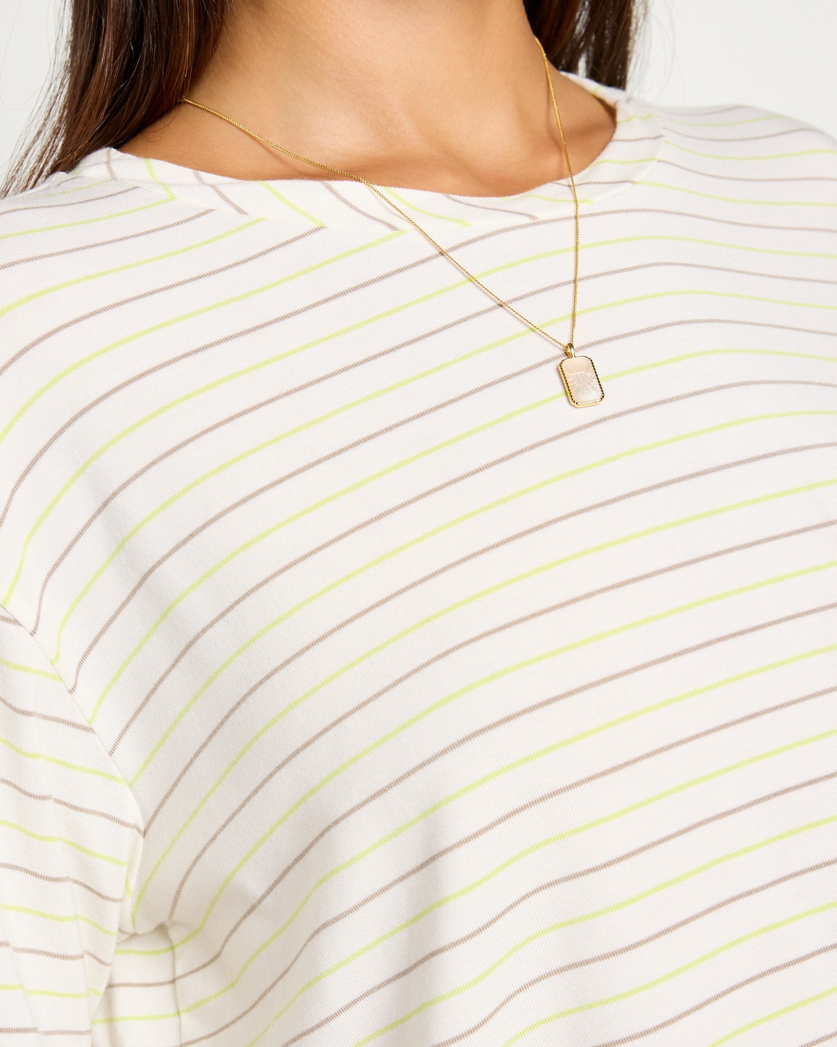 Lime Birch Stripe $|& SEAS Newport Striped Cropped Tee - SOF Full Front