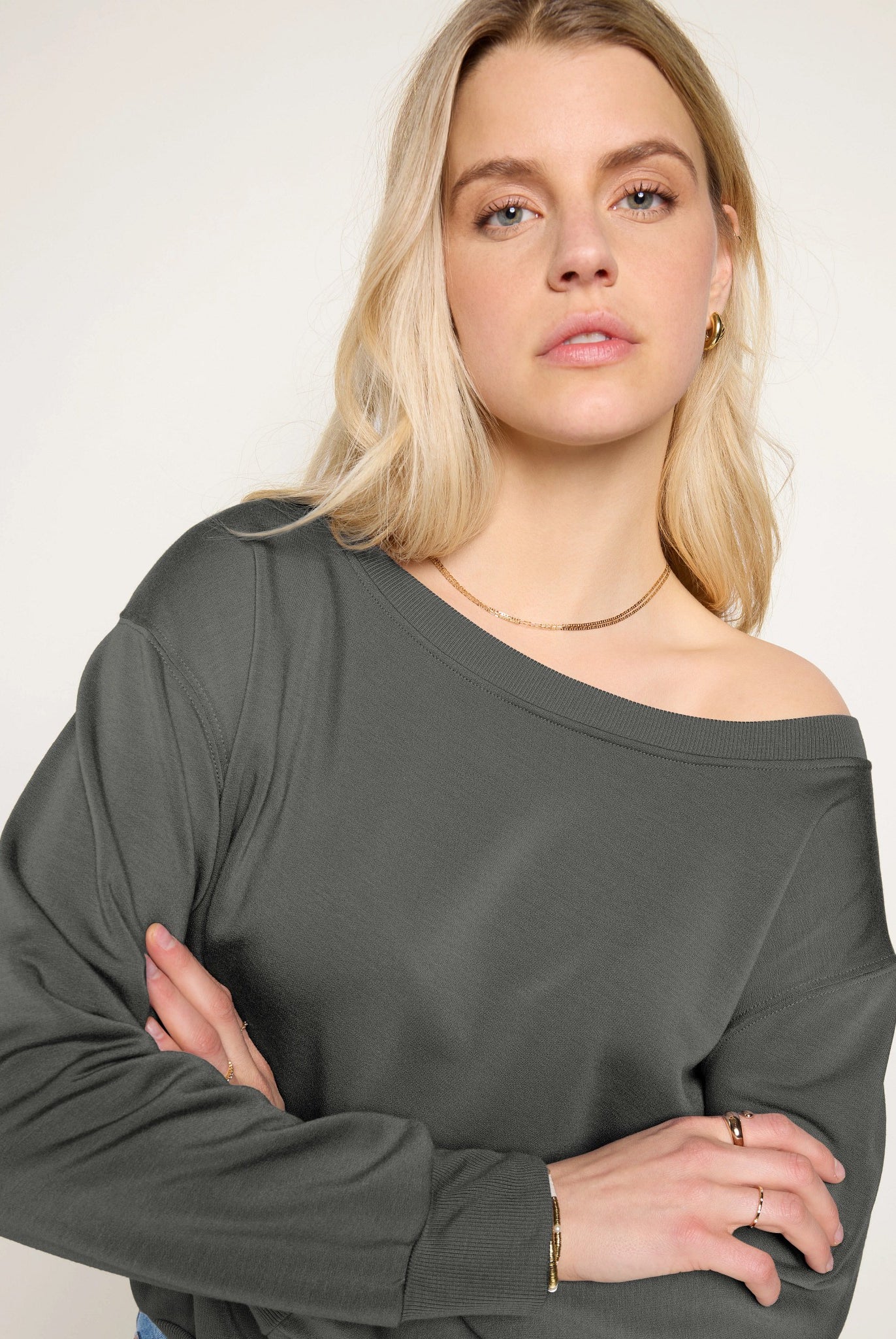 Eclipse $|& SEAS Brooksville One Shoulder Sweatshirt - SOF Full Front