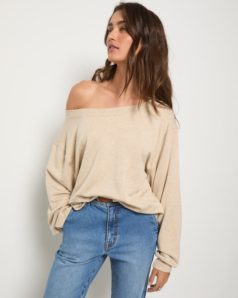 Oatmeal Heather $|& SEAS Brooksville One Shoulder Sweatshirt - SOF Full Front