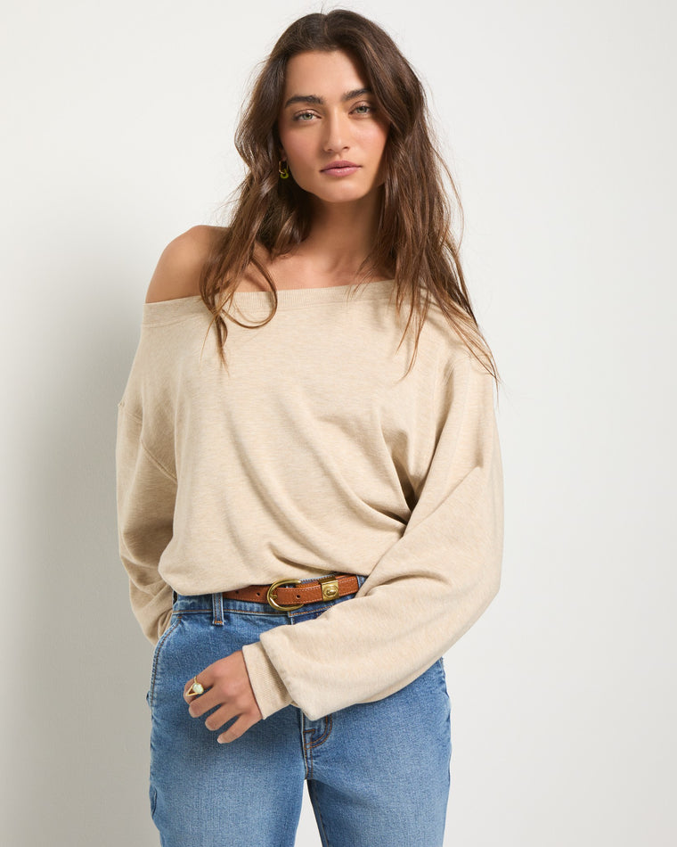 Oatmeal Heather $|& SEAS Brooksville One Shoulder Sweatshirt - VOF Front