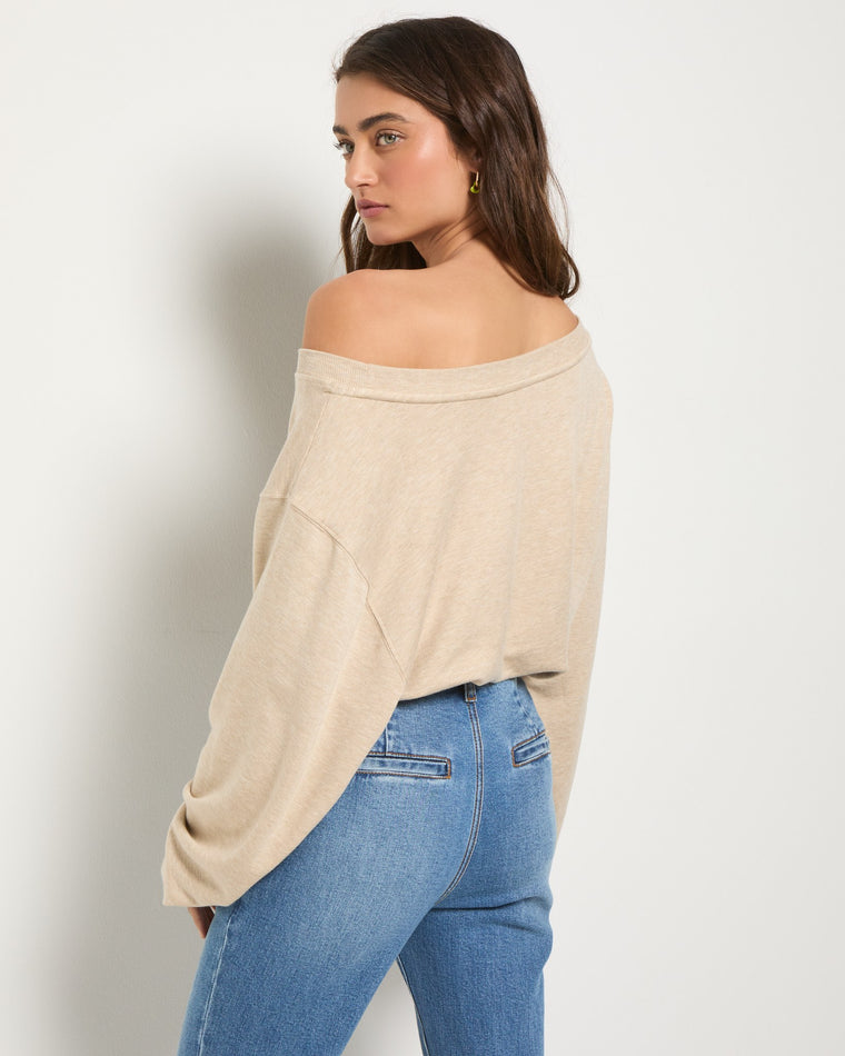 Oatmeal Heather $|& SEAS Brooksville One Shoulder Sweatshirt - SOF Back