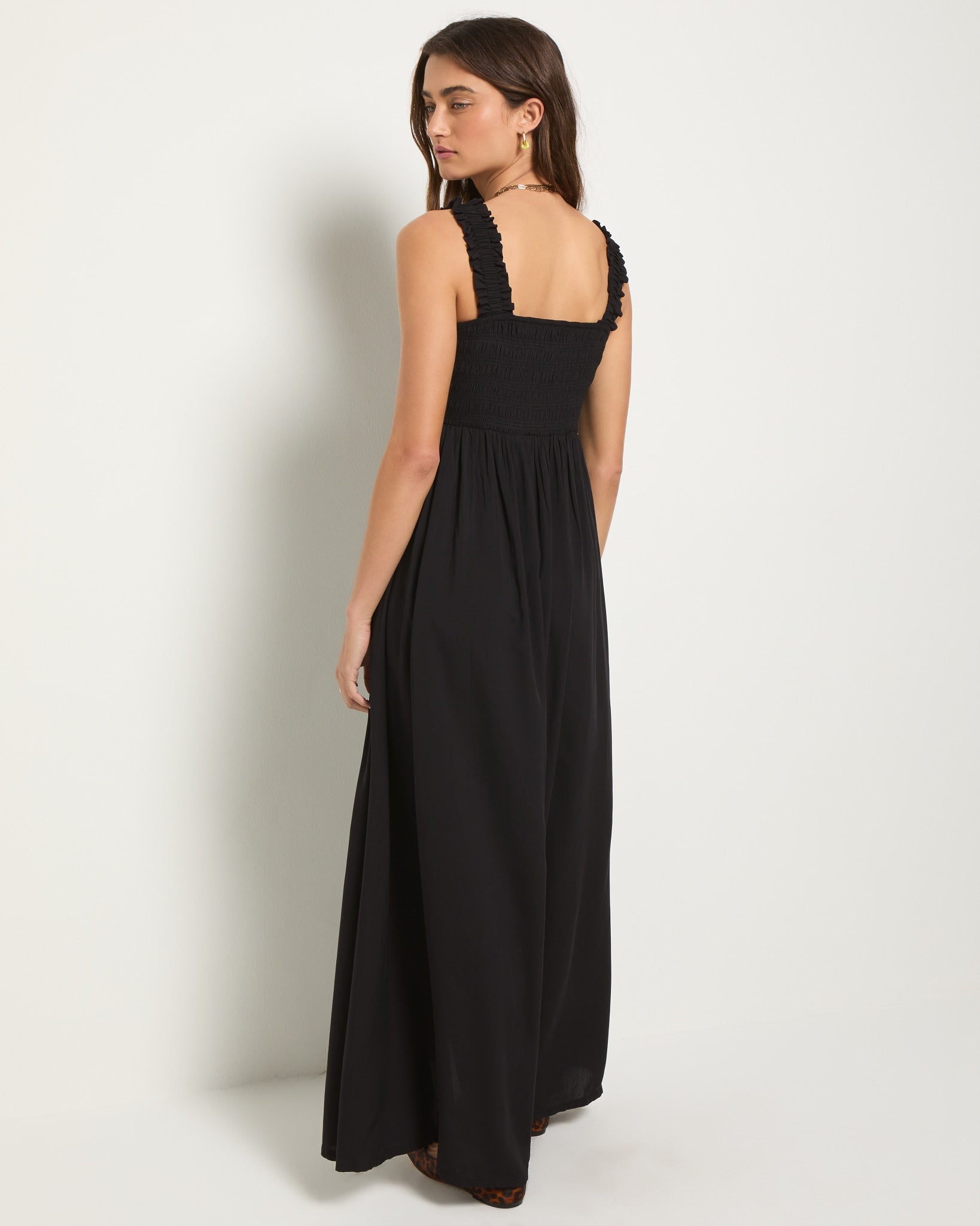Black $|& SEAS Serene Smocked Maxi Dress - SOF Back