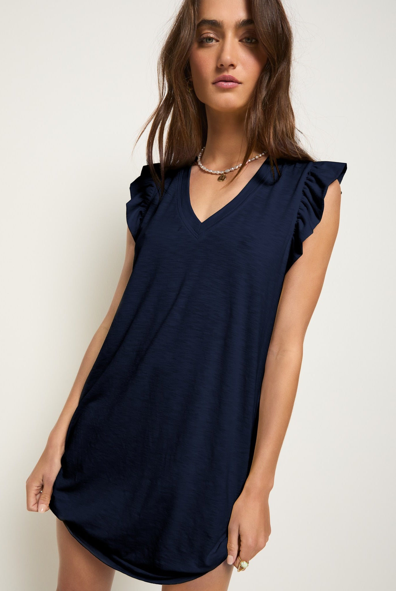 Sapphire $|& SEAS Bliss Ruffle Sleeve Short Dress - SOF Front