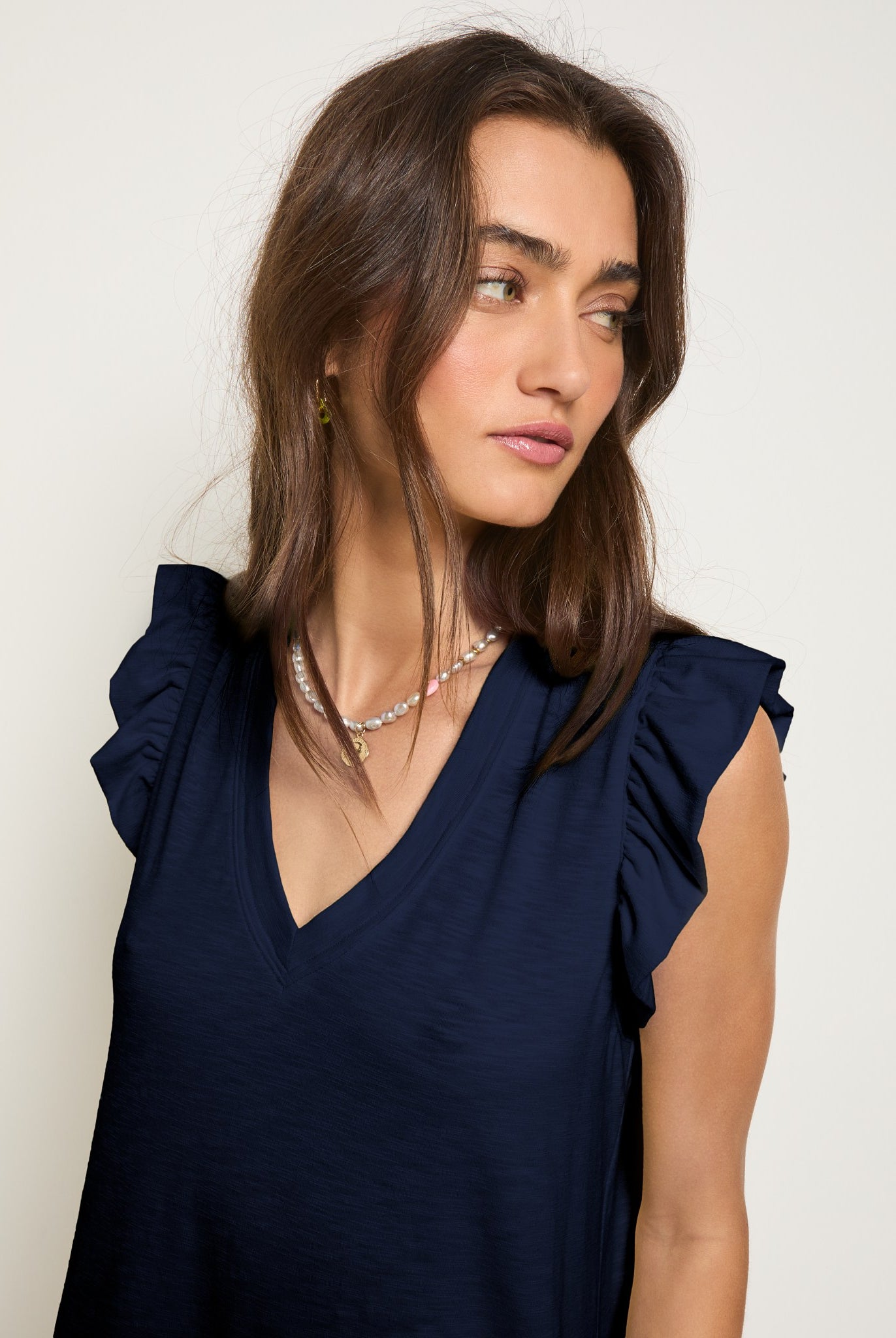 Sapphire $|& SEAS Bliss Ruffle Sleeve Short Dress - SOF Full Front