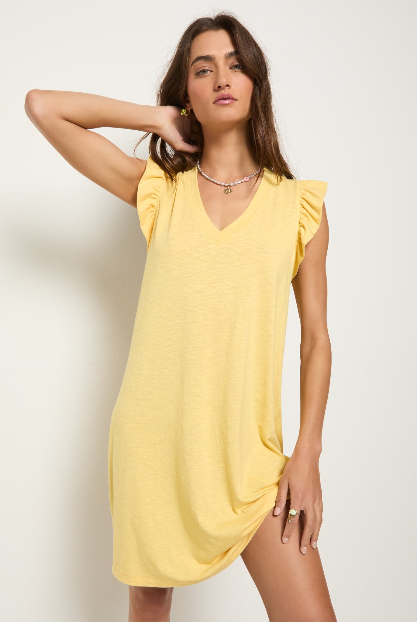 Golden $|& SEAS Bliss Ruffle Sleeve Short Dress - SOF Front