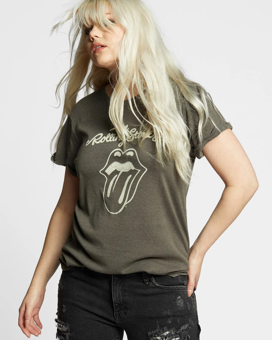 Vintage Black $|& Recycled Karma The Rolling Stones Graphic Tee - Hanger Front