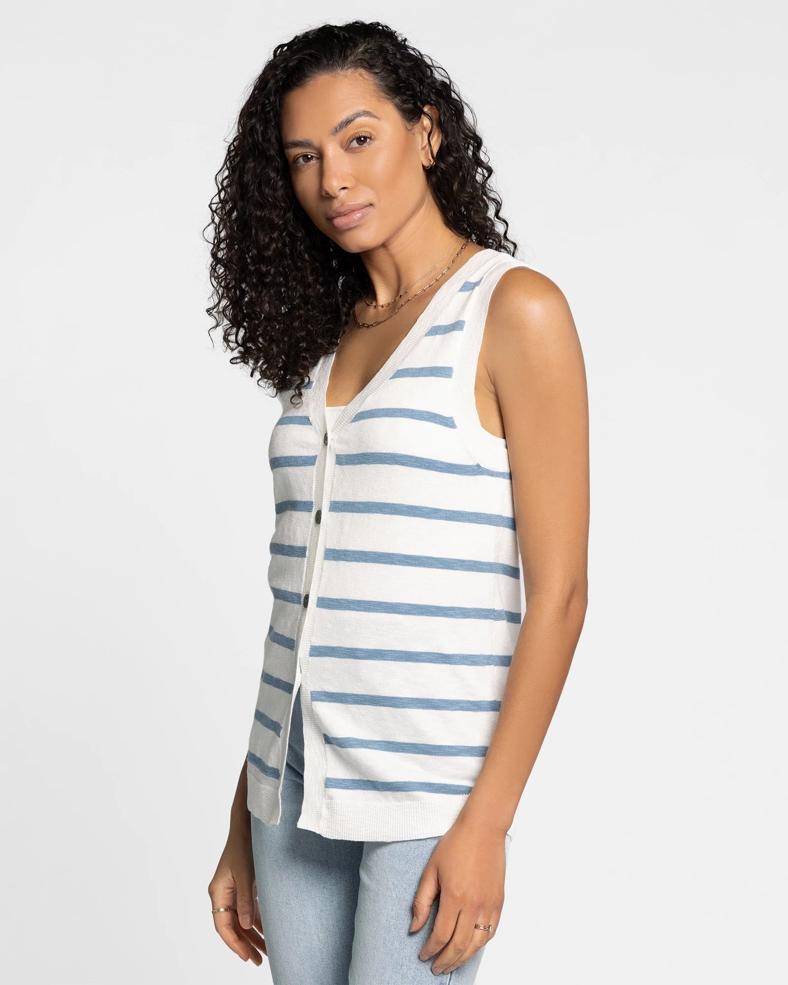 White Blue $|& Thread & Supply Draper Striped Vest - Hanger Front