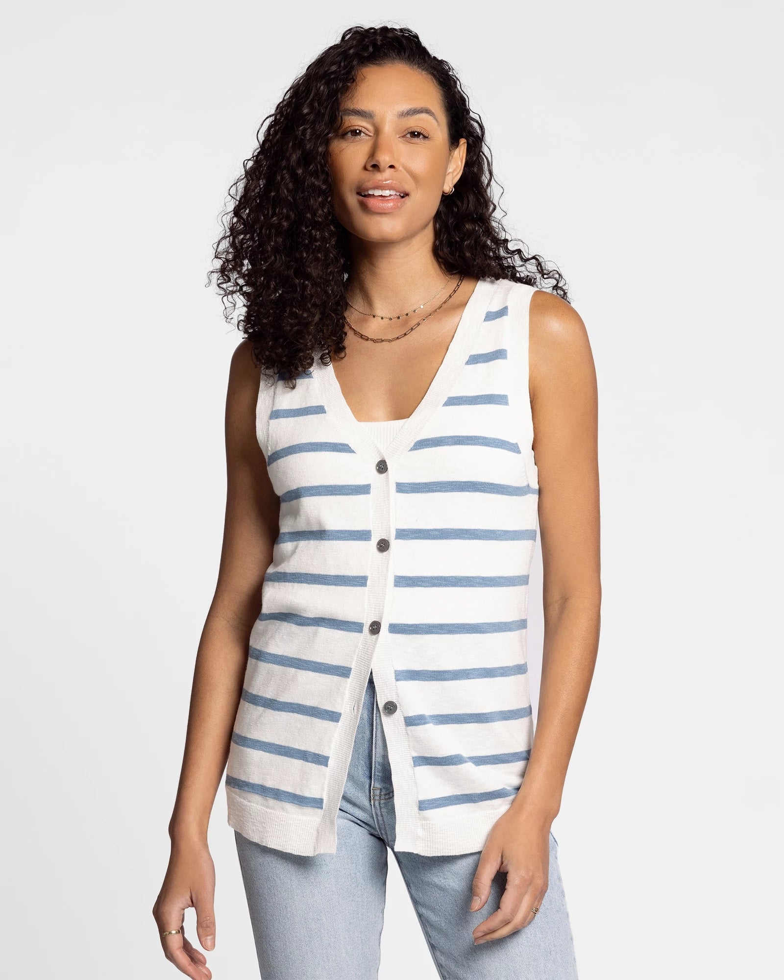 White Blue $|& Thread & Supply Draper Striped Vest - VOF Detail