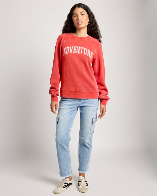 Red $|& Thread & Supply Jordan Adventure Long Sleeve Graphic Sweatshirt - UGC On Fig