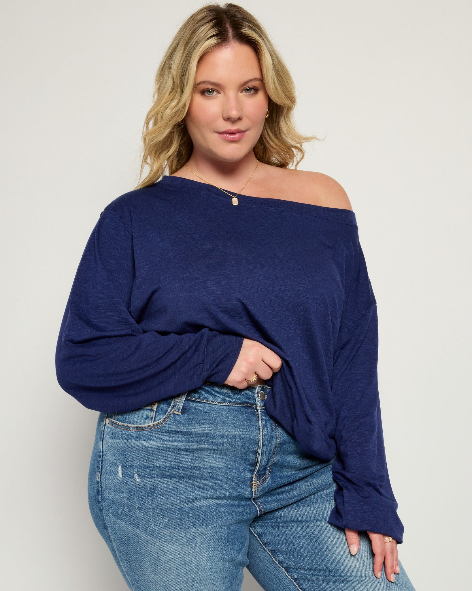Sapphire $|& SEAS Brooksville Slub Off The Shoulder Top - SOF Front