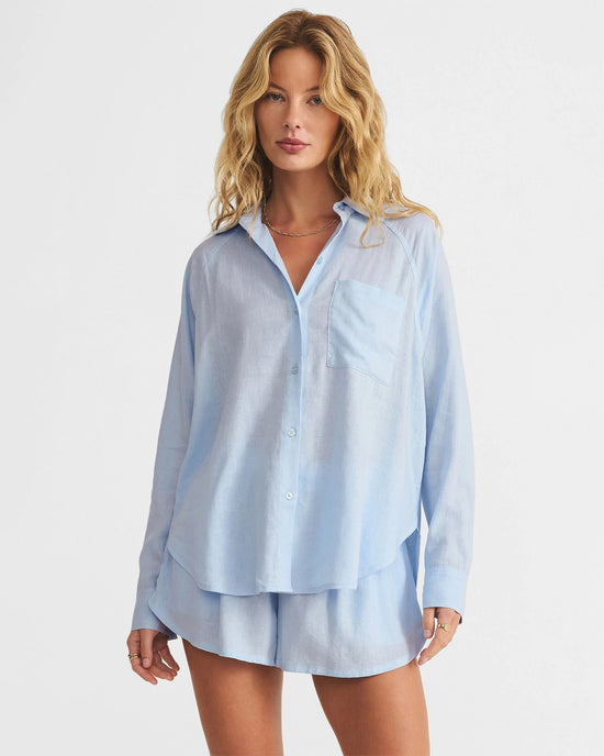 Saltwater $|& Z Supply The Perfect Linen Top - VOF Detail