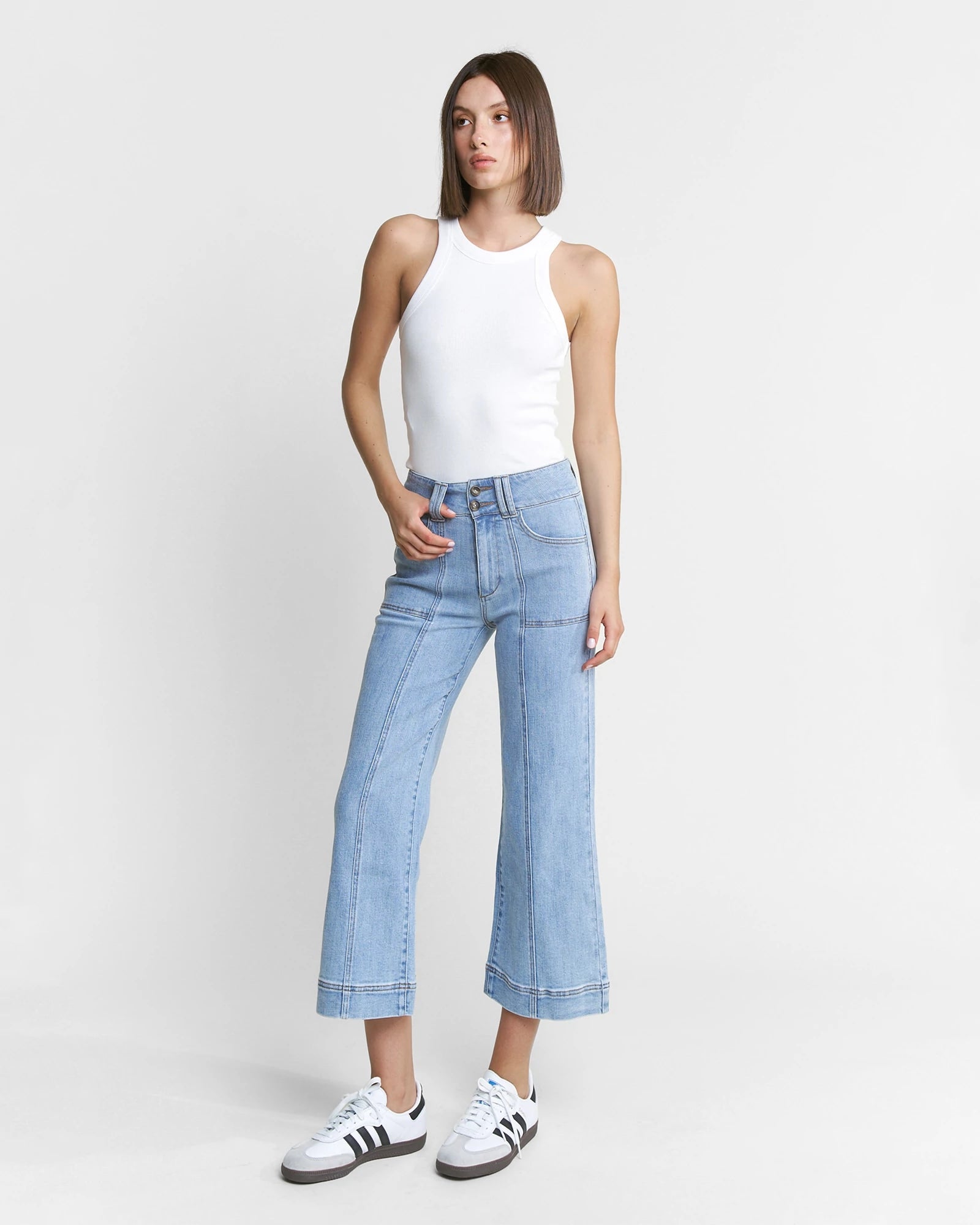French Light $|& Mica Denim Super High Rise Seamed Wide Leg Jeans - VOF Front