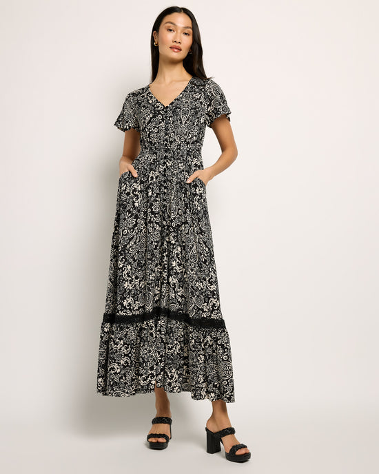 Black $|& Apricot Dreamcatcher Crochet Insert Maxi Dress - SOF Front