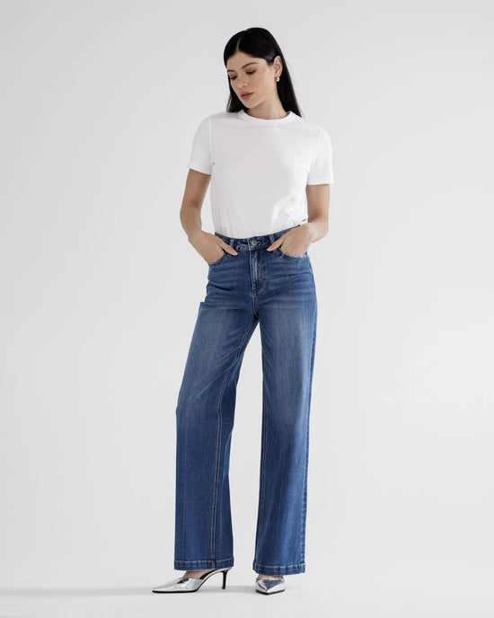 Captain Blue $|& Mica Denim Mid Rise Wide Leg Jeans - VOF Front