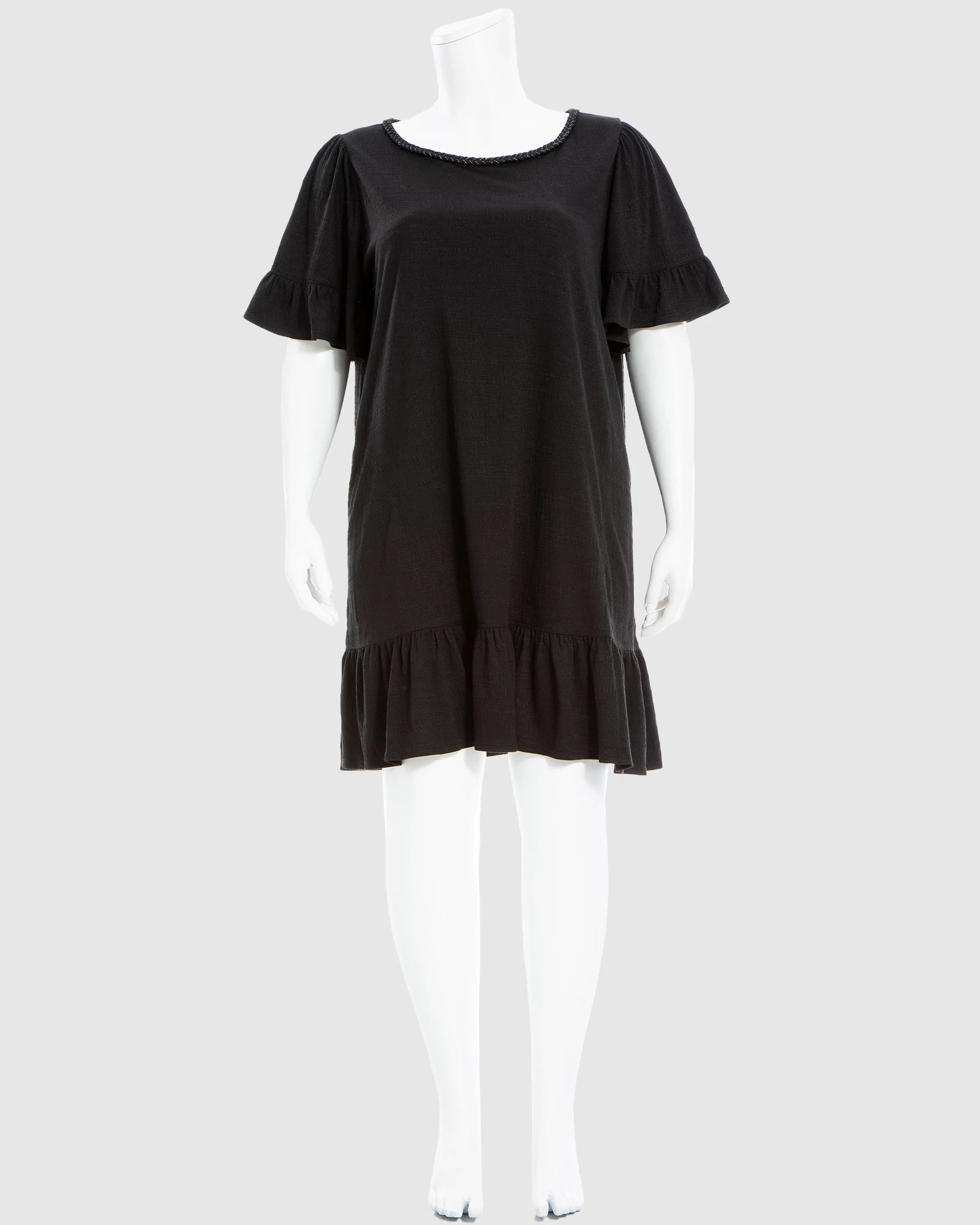 Black $|& Max Studio Short Ruffle Sleeve Short Dress - VOF Detail