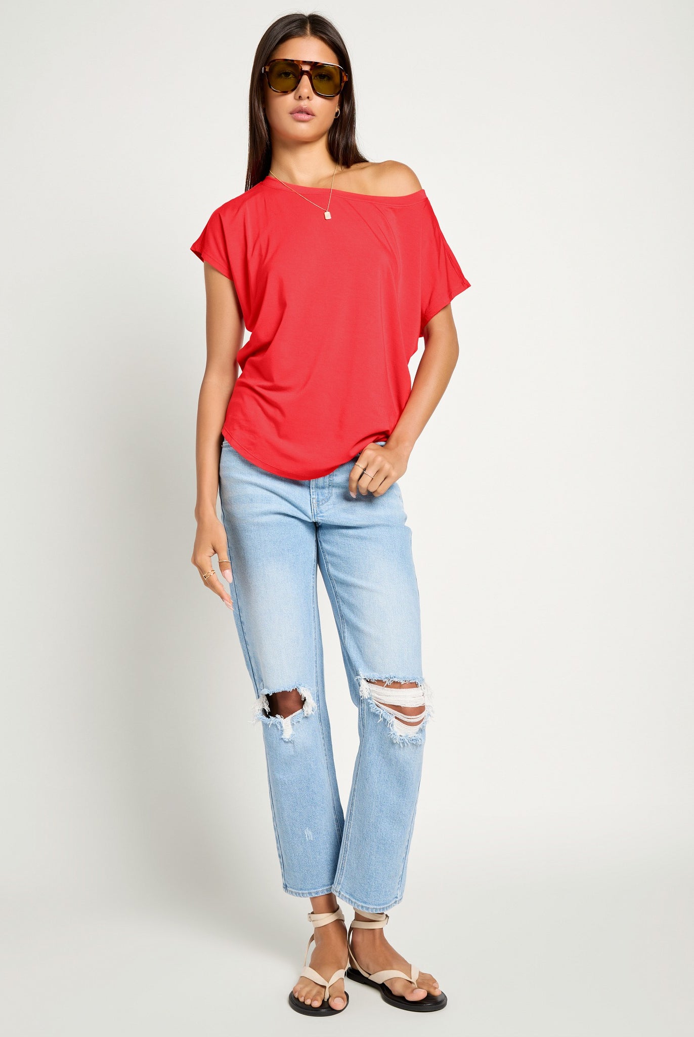 Pomegranate $|& SEAS Edgewater Off The Shoulder Tee - UGC On Fig